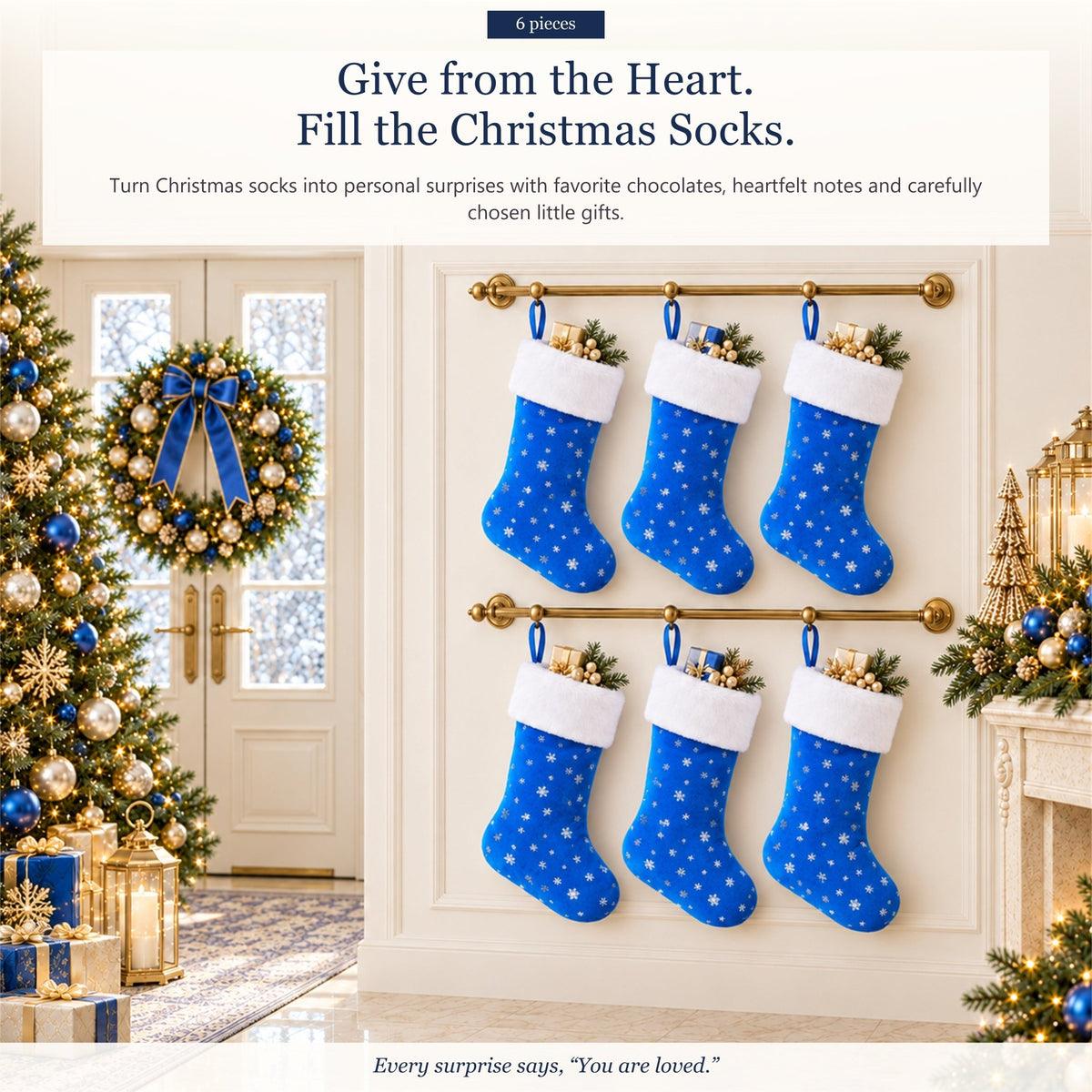 Gloveleya Blue Christmas Stockings – Set of 6 - Gloveleya Official