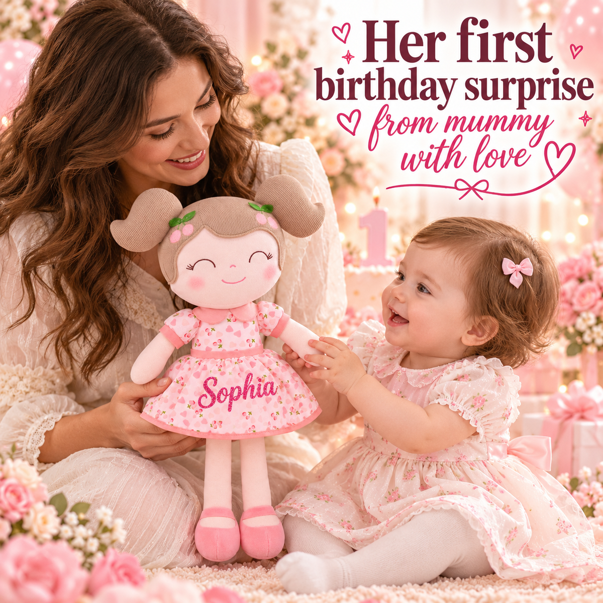 Gloveleya 16-inch pink Cherry Girl doll - personalized Sophia gift gallery 4