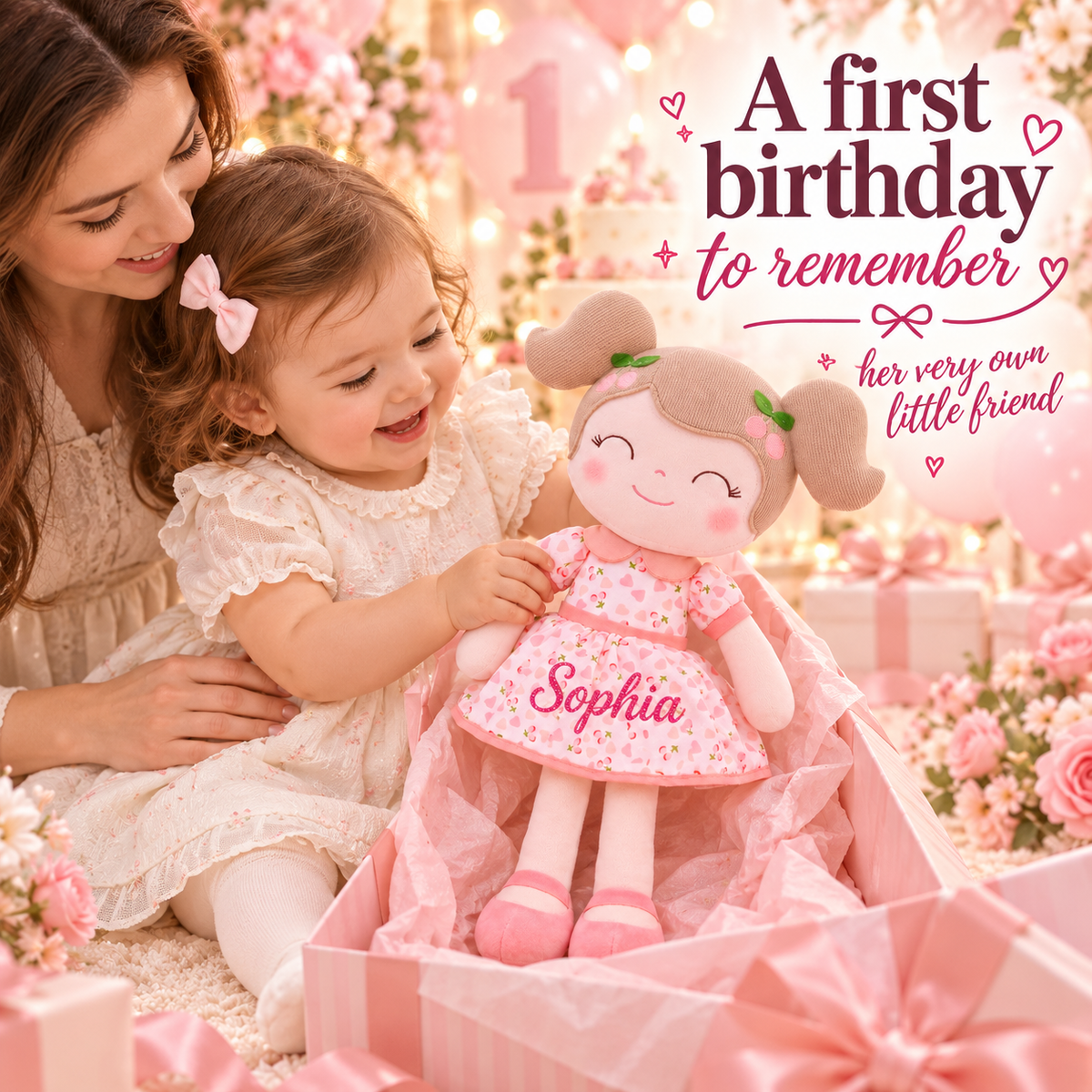 Gloveleya 16-inch pink Cherry Girl doll - personalized Sophia gift gallery 7