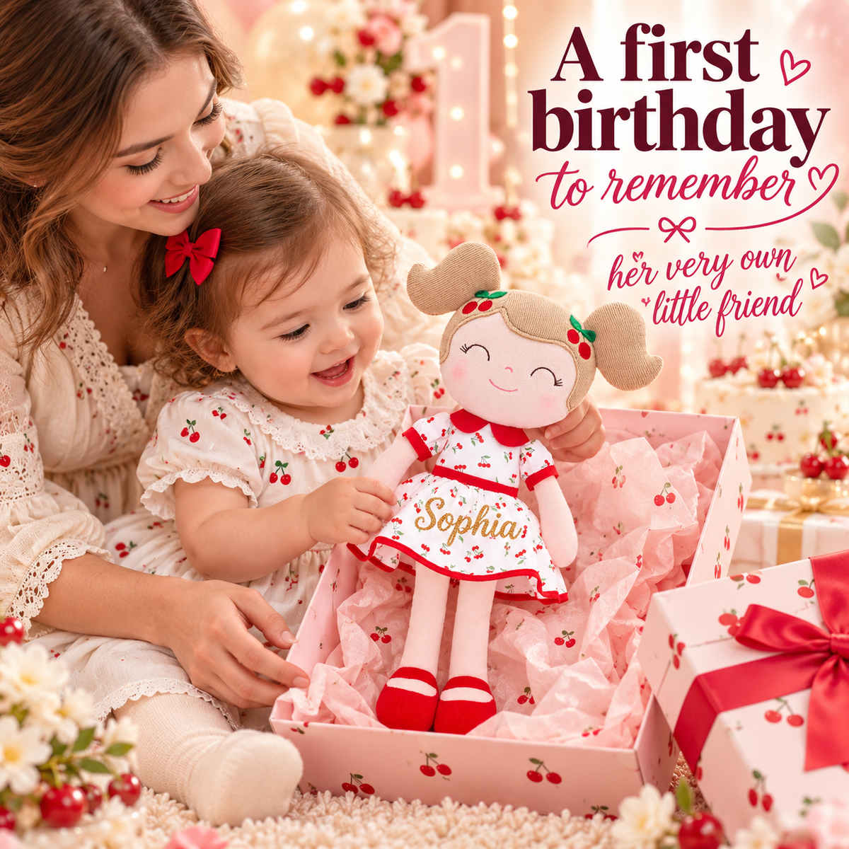 Gloveleya red Cherry Girl doll with gold Sophia name - gift gallery 7