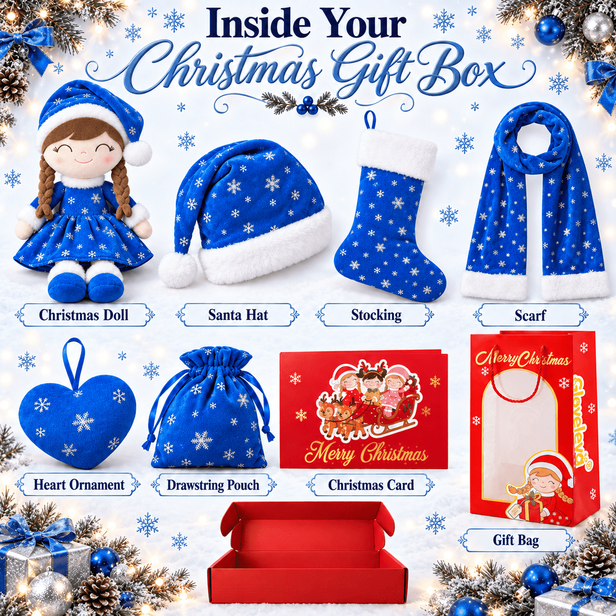 Gloveleya Christmas Doll Gift Box – 8-Piece 10th Anniversary Limited Edition – Blue - Gloveleya Official