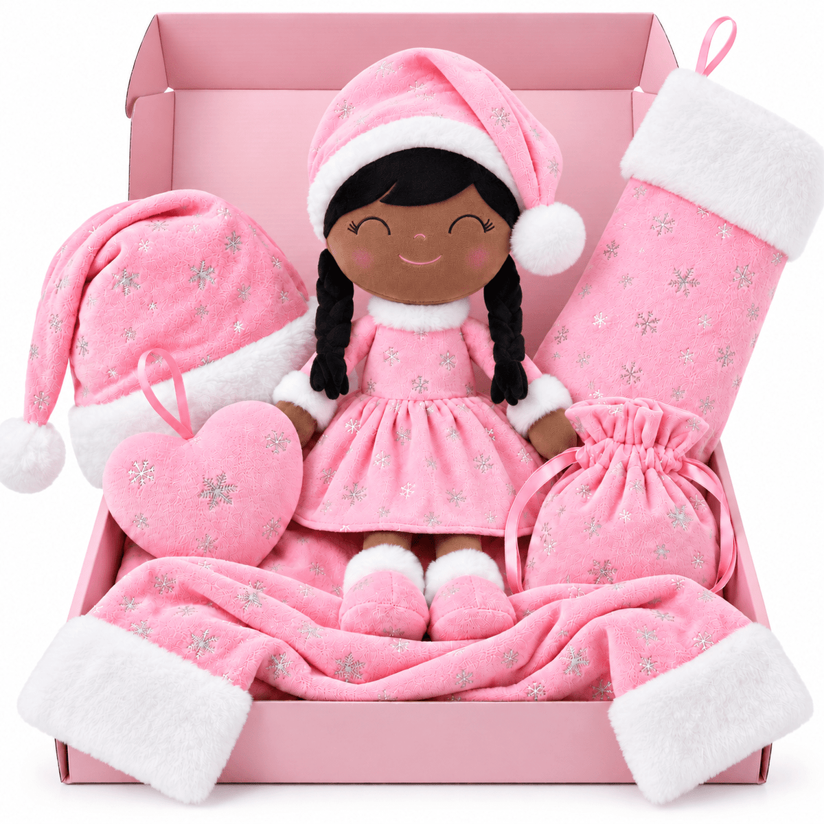Gloveleya Christmas Doll Gift Box – 8-Piece 10th Anniversary Limited Edition – Pink, Brown Skin - Gloveleya Official