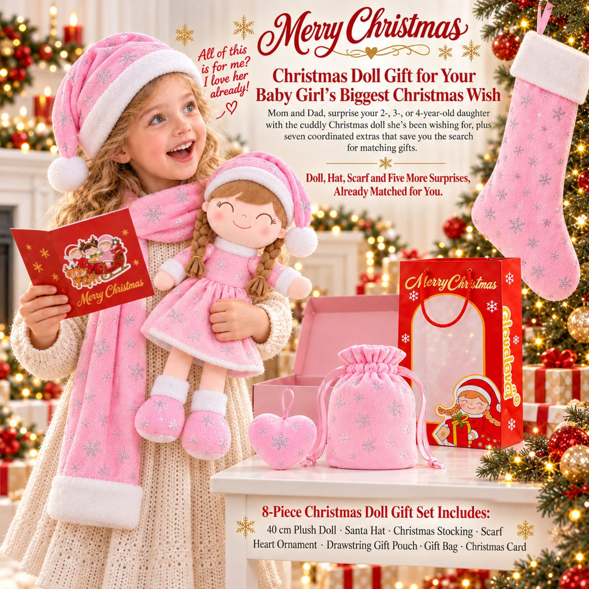 Gloveleya Christmas Doll Gift Box – 8-Piece 10th Anniversary Limited Edition – Pink, Light Skin - Gloveleya Official