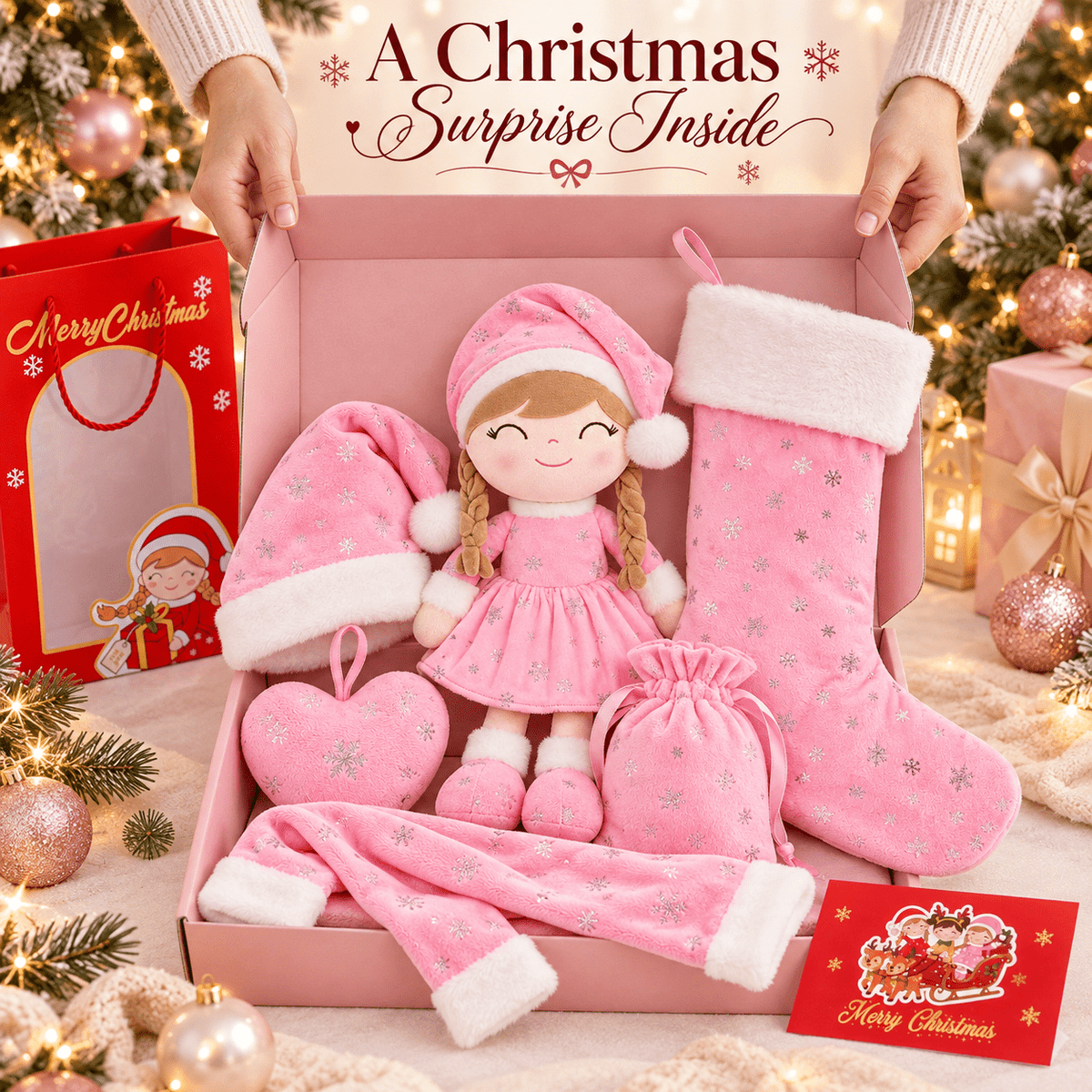 Gloveleya Christmas Doll Gift Box – 8-Piece 10th Anniversary Limited Edition – Pink, Light Skin - Gloveleya Official