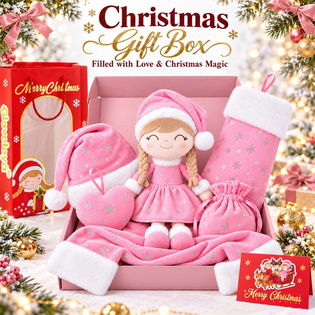 Gloveleya Christmas Doll Gift Box – 8-Piece 10th Anniversary Limited Edition – Pink, Light Skin - Gloveleya Official