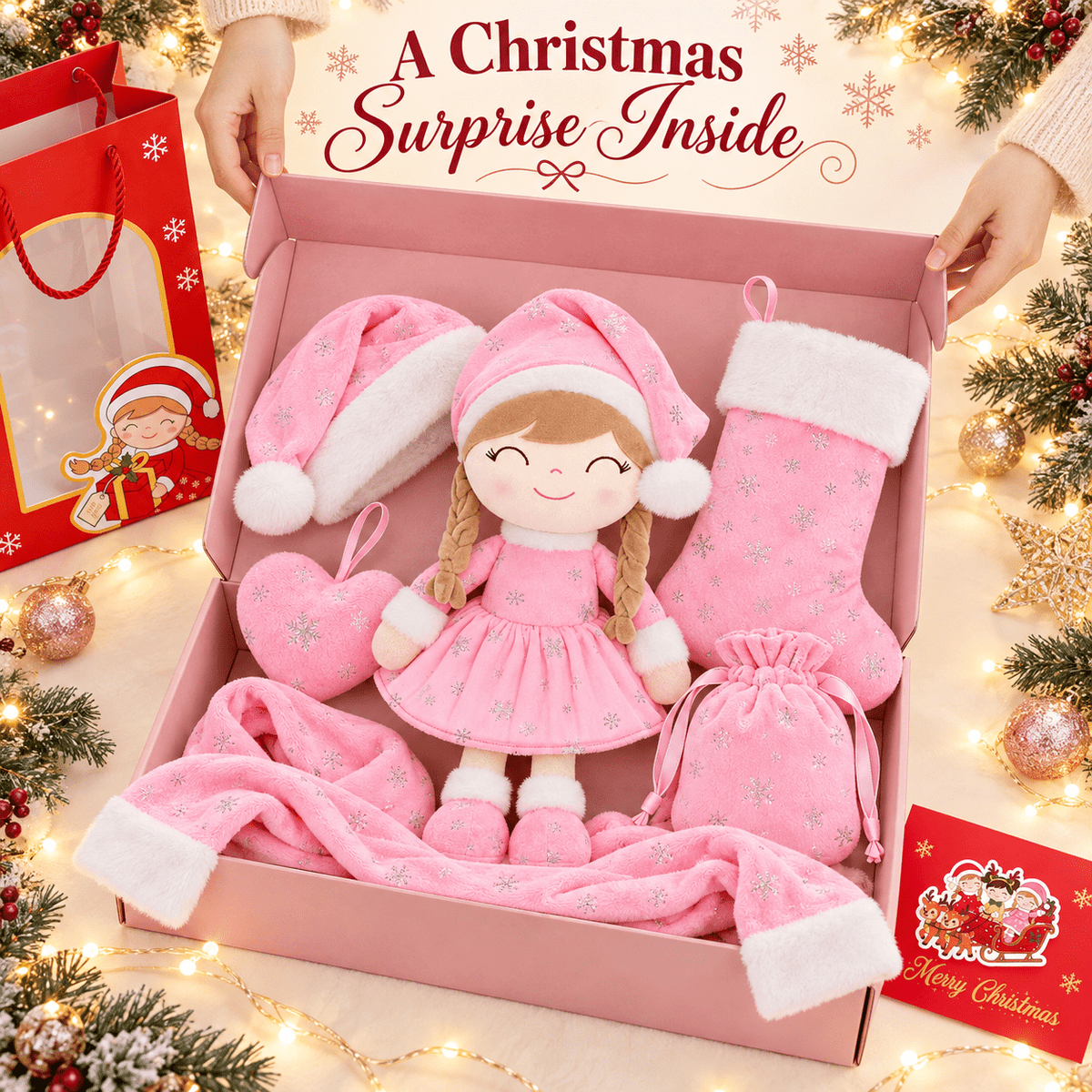 Gloveleya Christmas Doll Gift Box – 8-Piece 10th Anniversary Limited Edition – Pink, Light Skin - Gloveleya Official