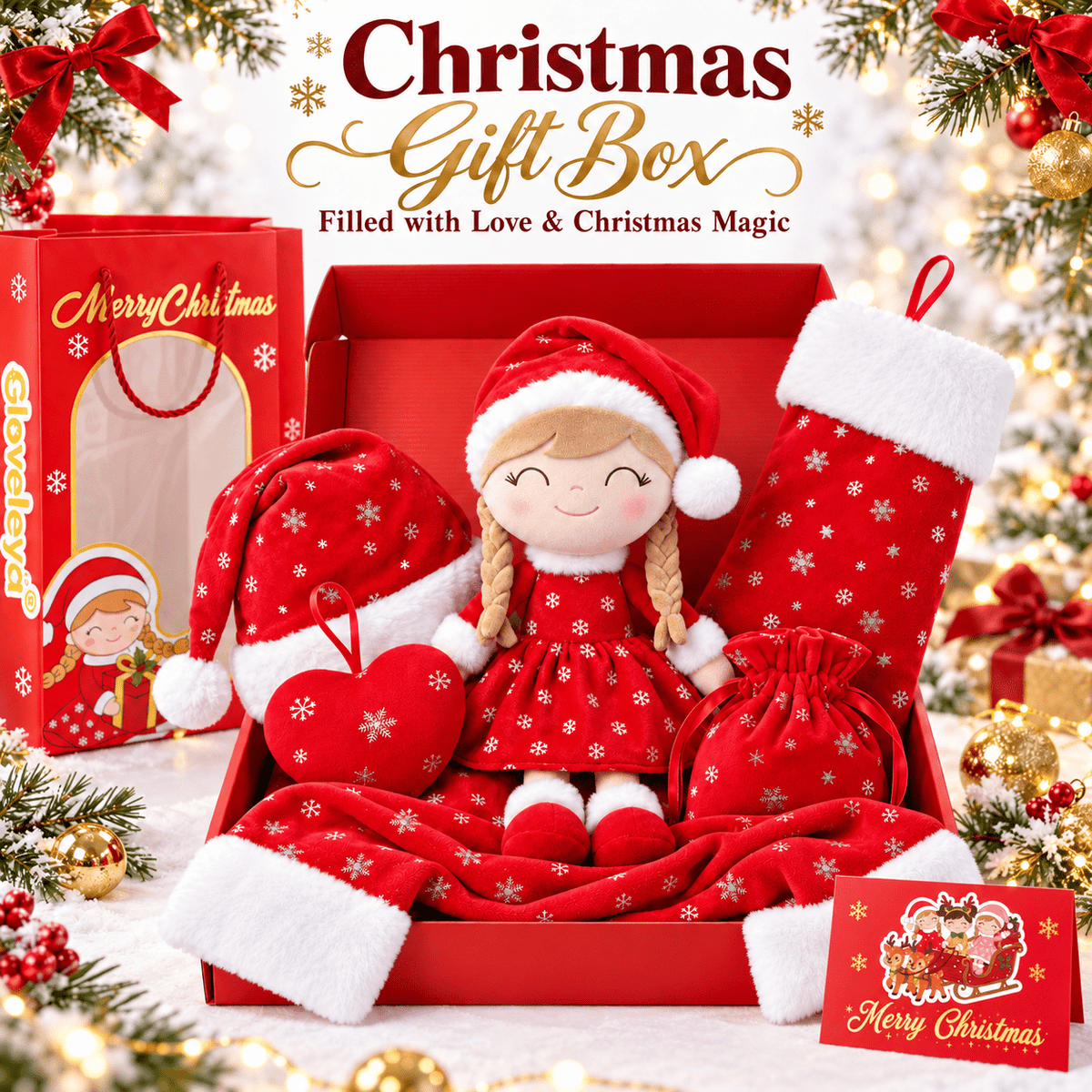 Gloveleya Christmas Doll Gift Box – 8-Piece 10th Anniversary Limited Edition – Red, Light Skin - Gloveleya Official