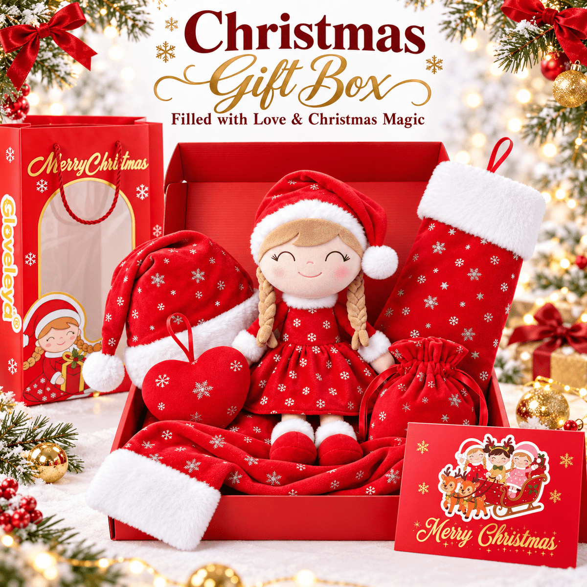 Gloveleya Christmas Doll Gift Box – 8-Piece 10th Anniversary Limited Edition – Red, Light Skin - Gloveleya Official