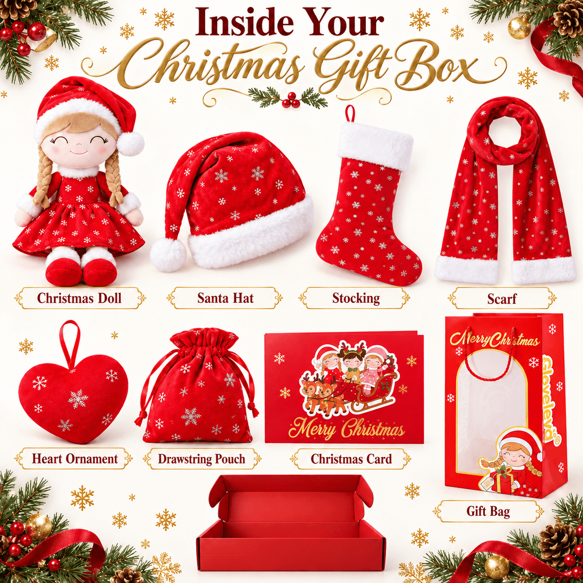 Gloveleya Christmas Doll Gift Box – 8-Piece 10th Anniversary Limited Edition – Red, Light Skin - Gloveleya Official
