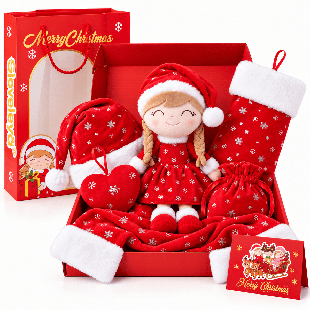 Gloveleya Christmas Doll Gift Box – 8-Piece 10th Anniversary Limited Edition – Red, Light Skin - Gloveleya Official