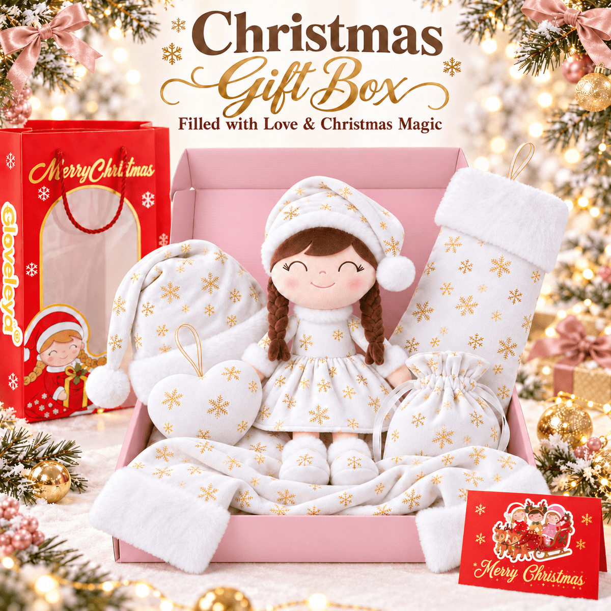 Gloveleya Christmas Doll Gift Box – 8-Piece 10th Anniversary Limited Edition – White & Gold - Gloveleya Official