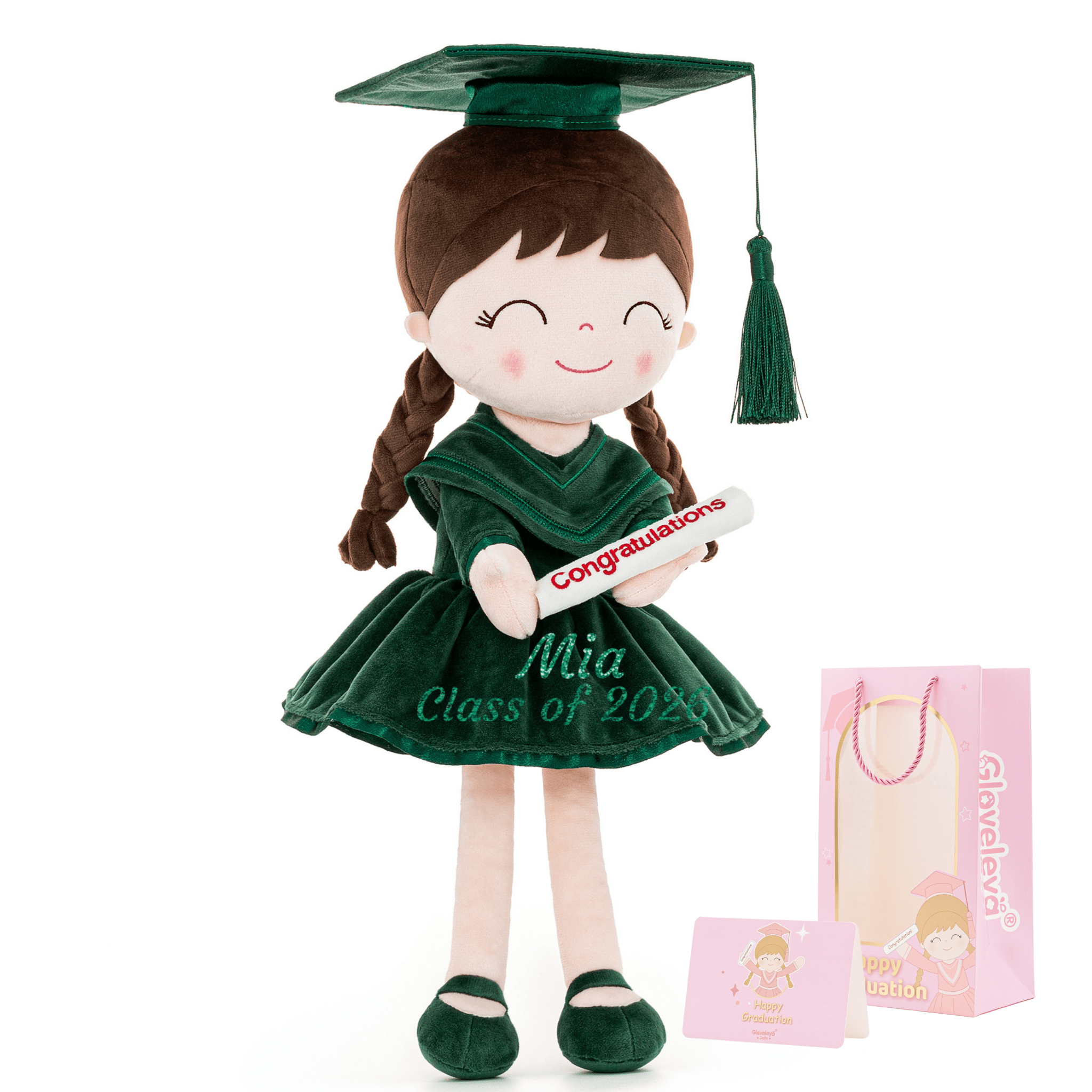 Gloveleya Class of 2026 Personalized Graduation Plush Doll - 16" Custom Kindergarten & School Gift for Girls - Gloveleya Official
