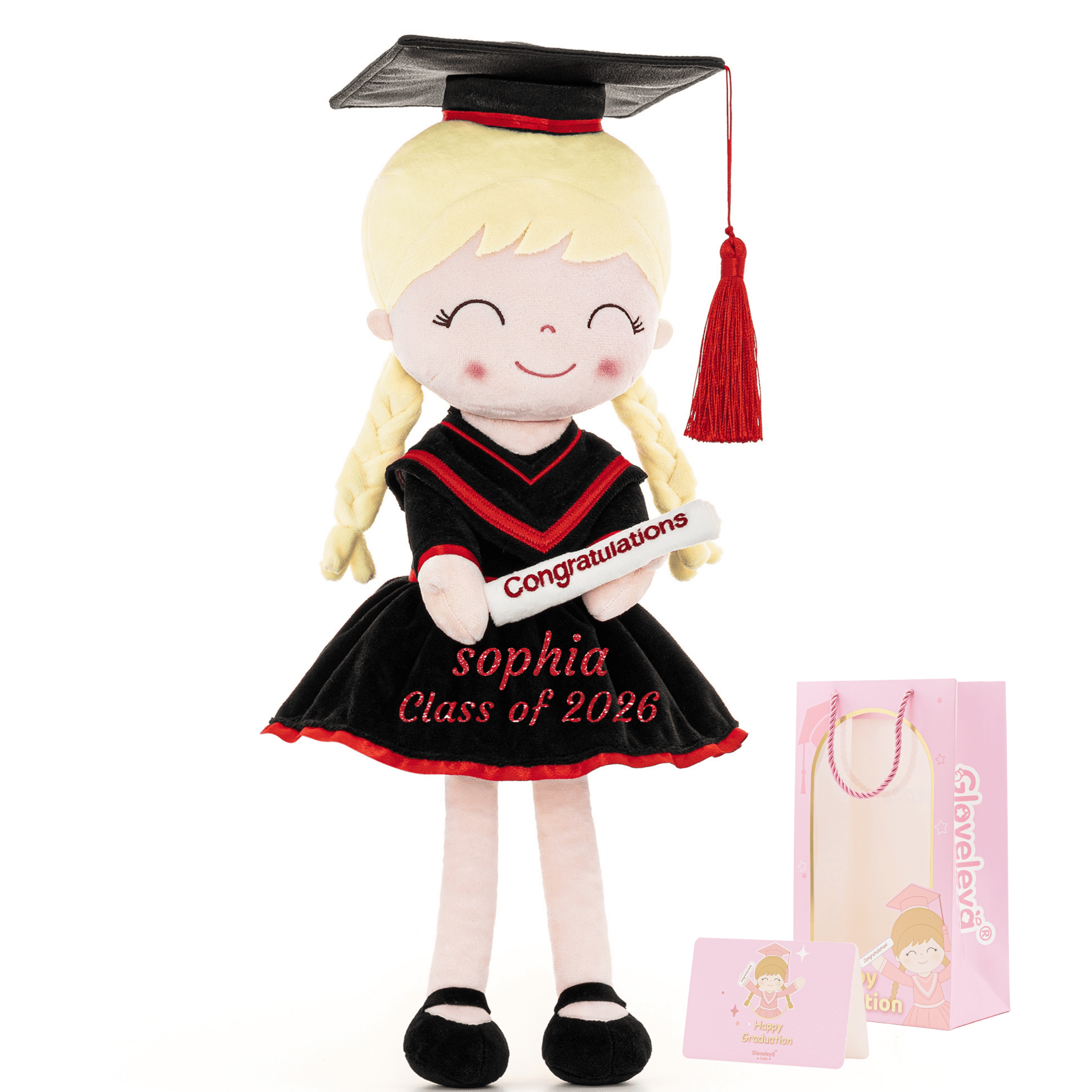 Gloveleya Class of 2026 Personalized Graduation Plush Doll - 16" Custom Kindergarten & School Gift for Girls - Gloveleya Official