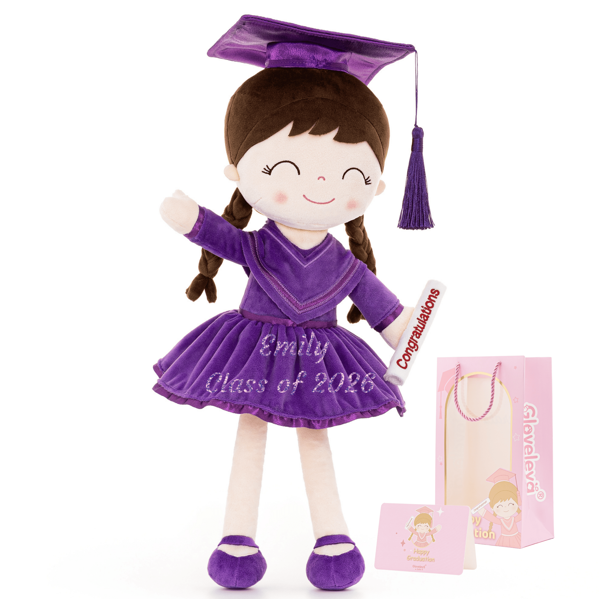 Gloveleya Class of 2026 Personalized Graduation Plush Doll - 16" Custom Kindergarten & School Gift for Girls - Gloveleya Official