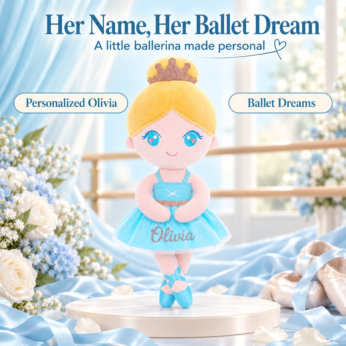 Gloveleya blue classic ballerina doll - personalized gift image 2