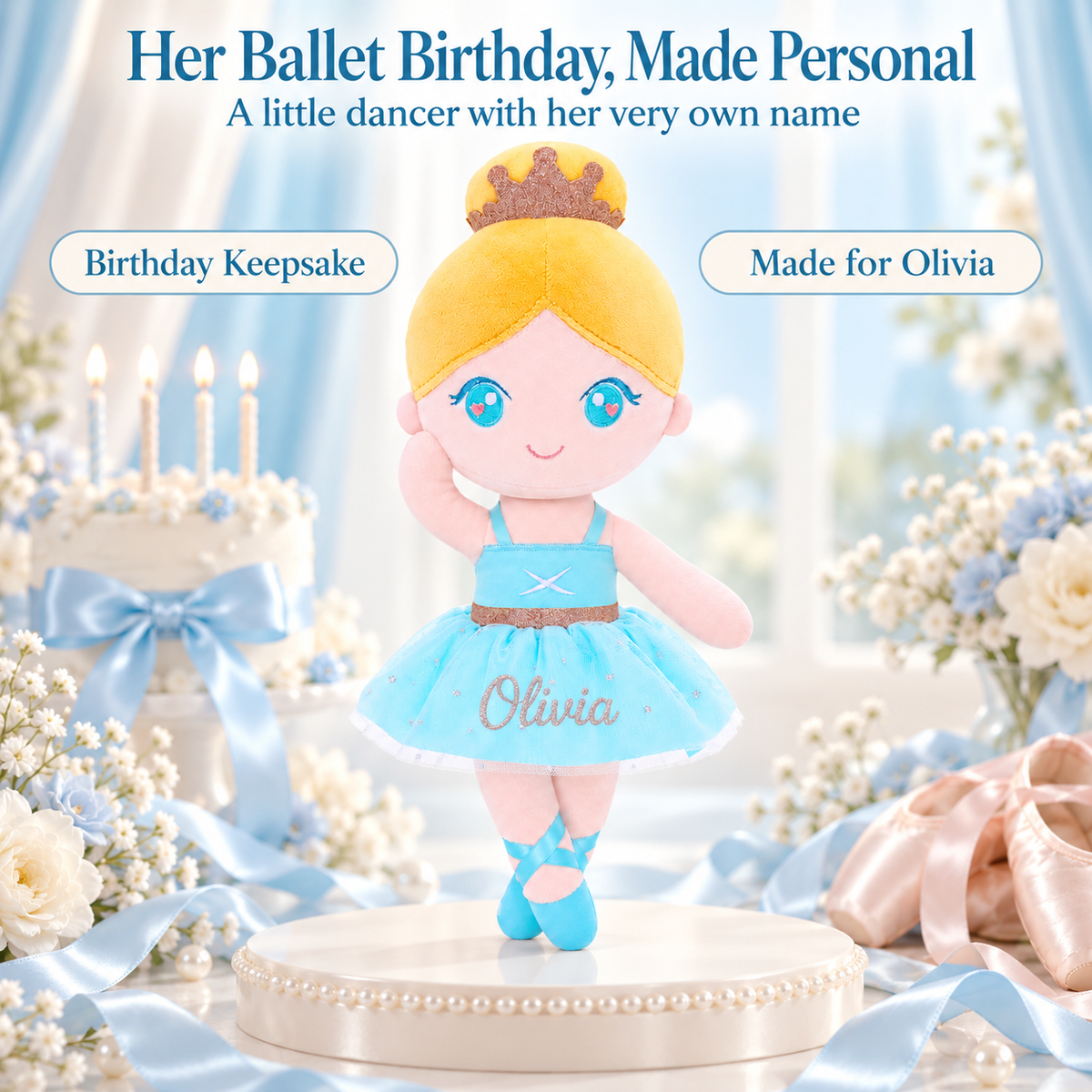 Gloveleya blue classic ballerina doll - personalized gift image 9
