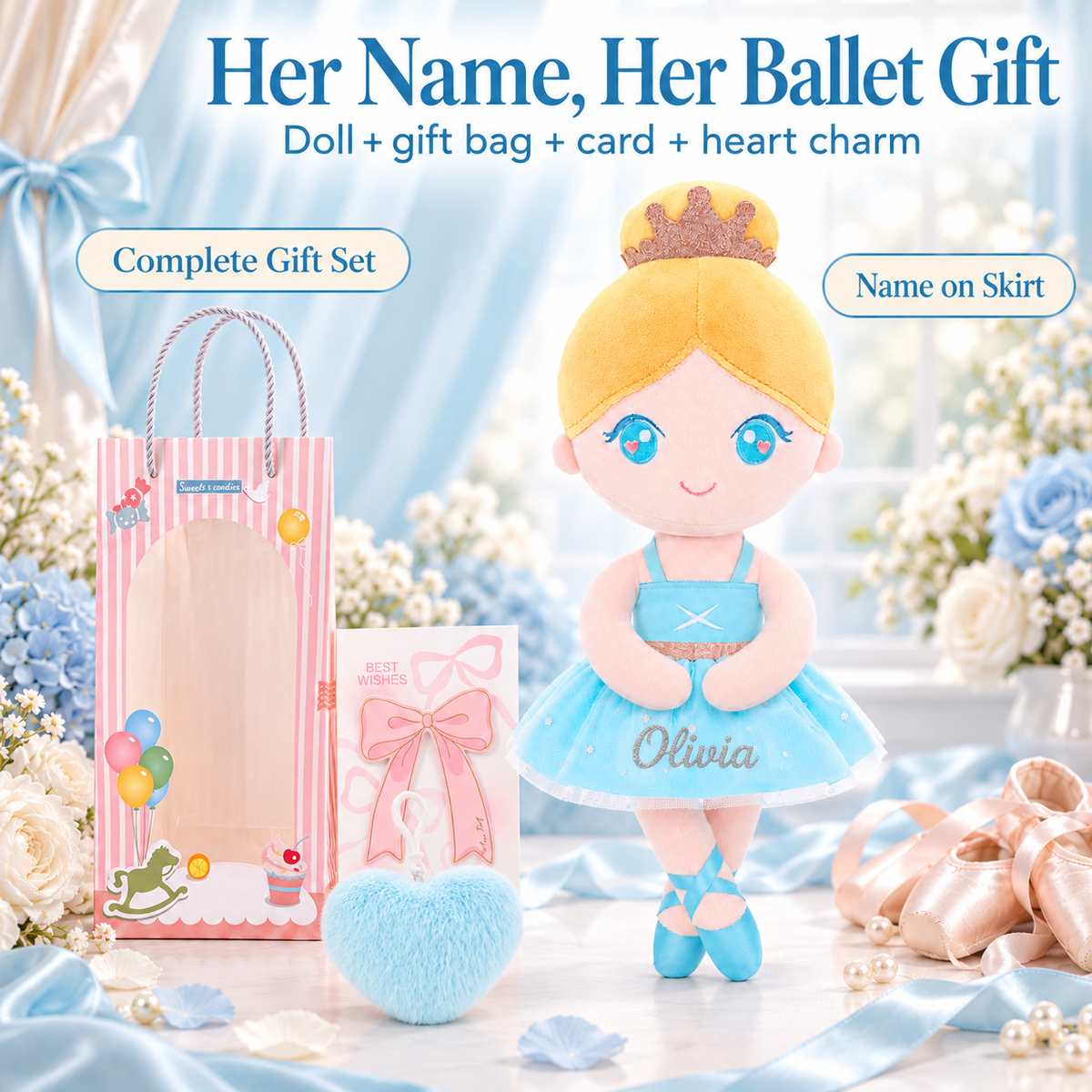 Gloveleya blue classic ballerina doll - personalized gift image 11