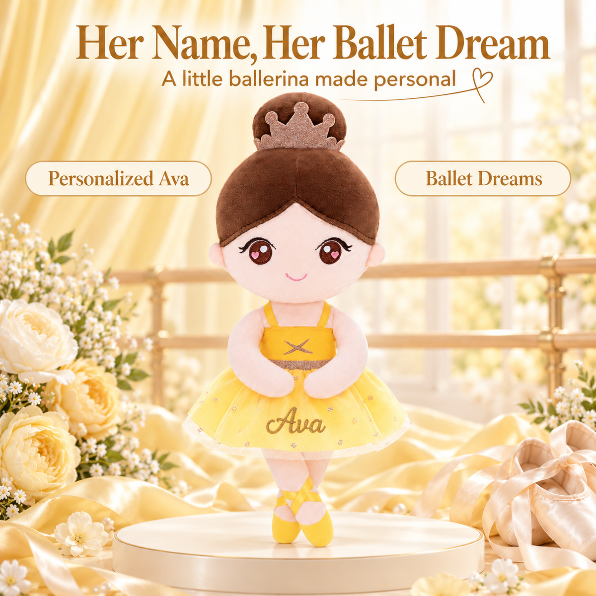 Gloveleya yellow classic ballerina doll - personalized gift image 2