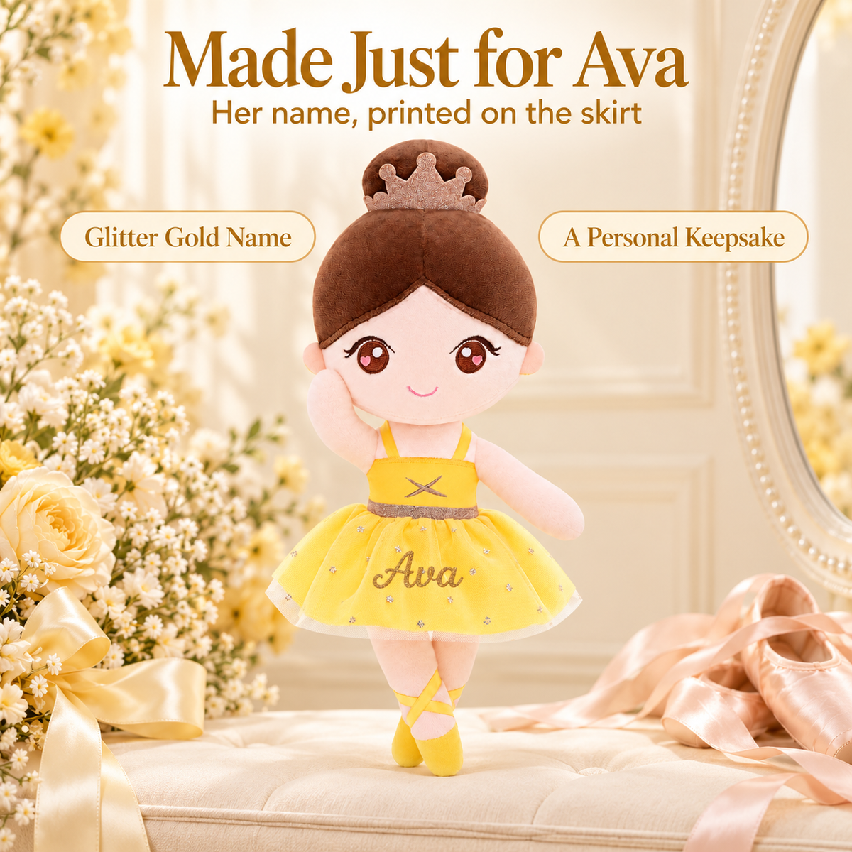 Gloveleya yellow classic ballerina doll - personalized gift image 3