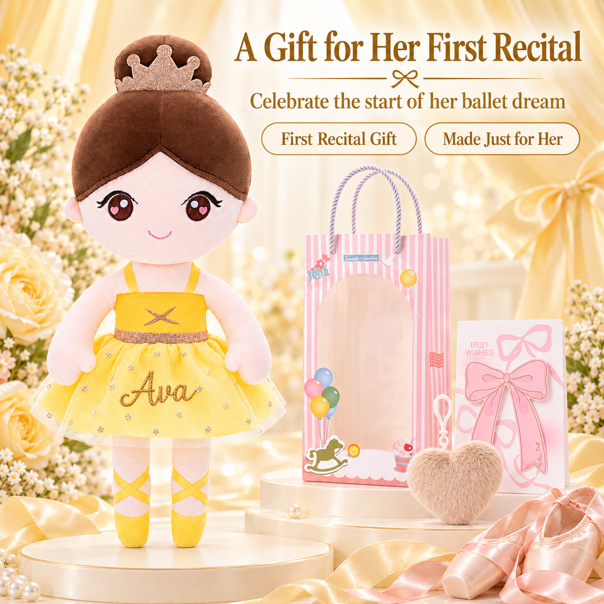 Gloveleya yellow classic ballerina doll - personalized gift image 4
