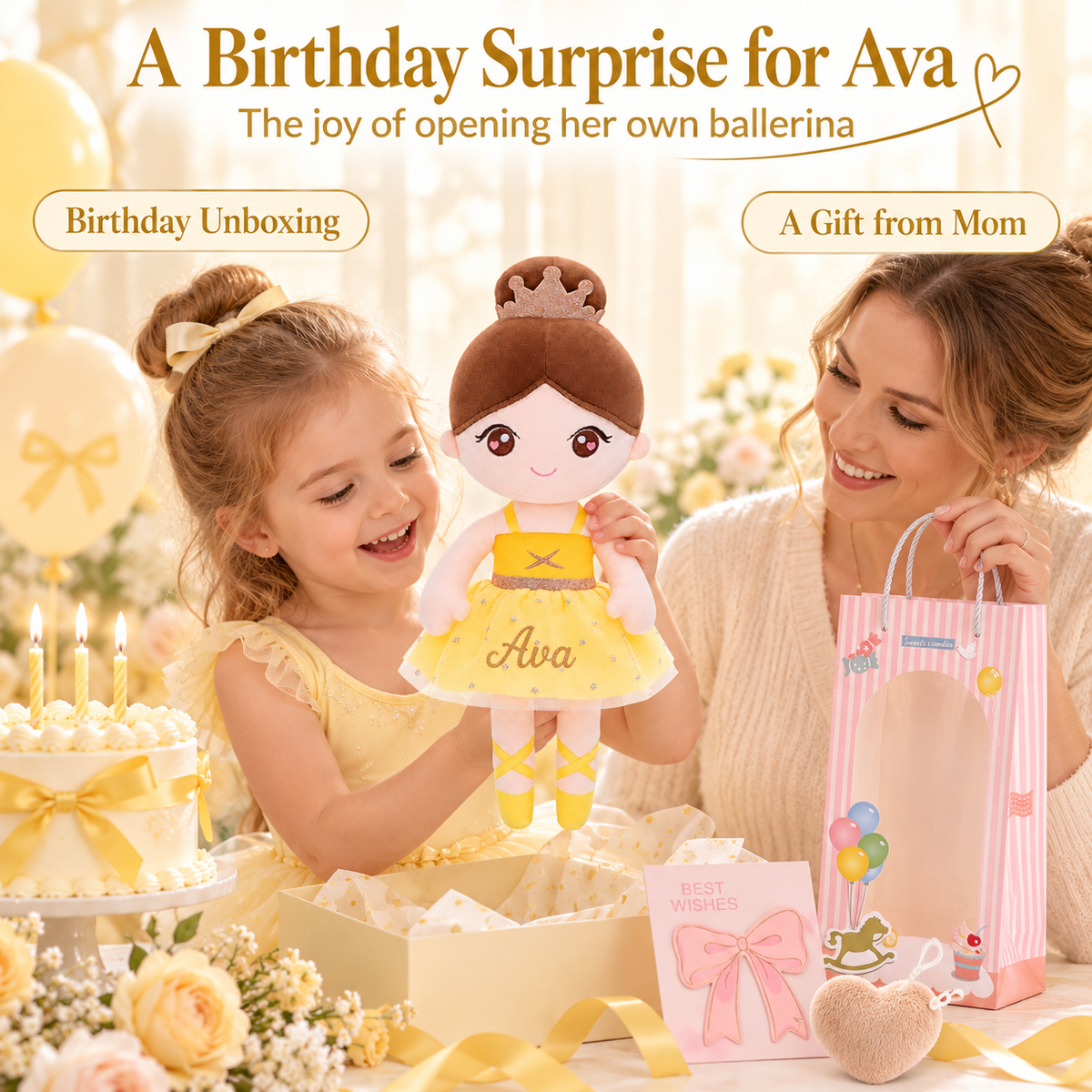 Gloveleya yellow classic ballerina doll - personalized gift image 8