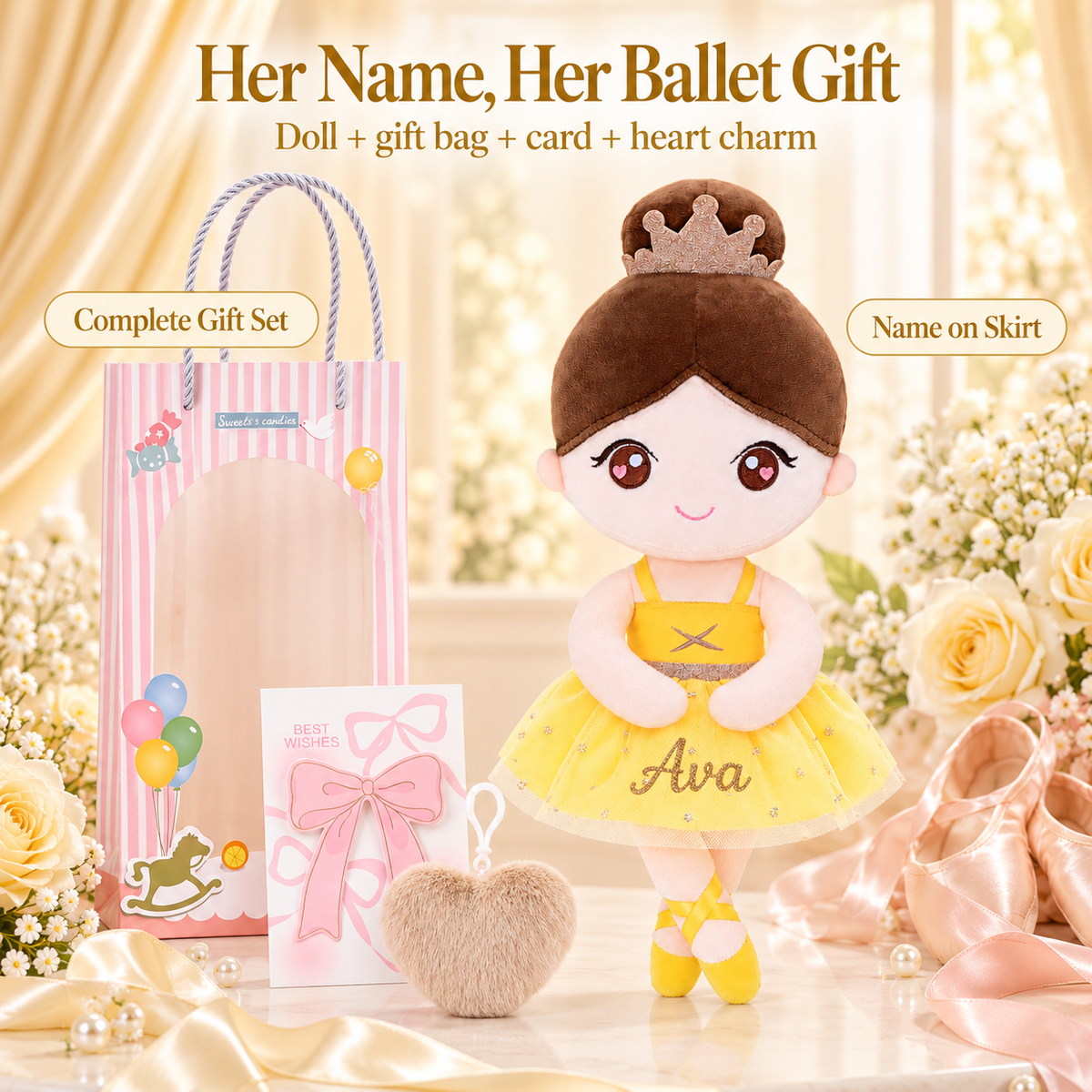 Gloveleya yellow classic ballerina doll - personalized gift image 11