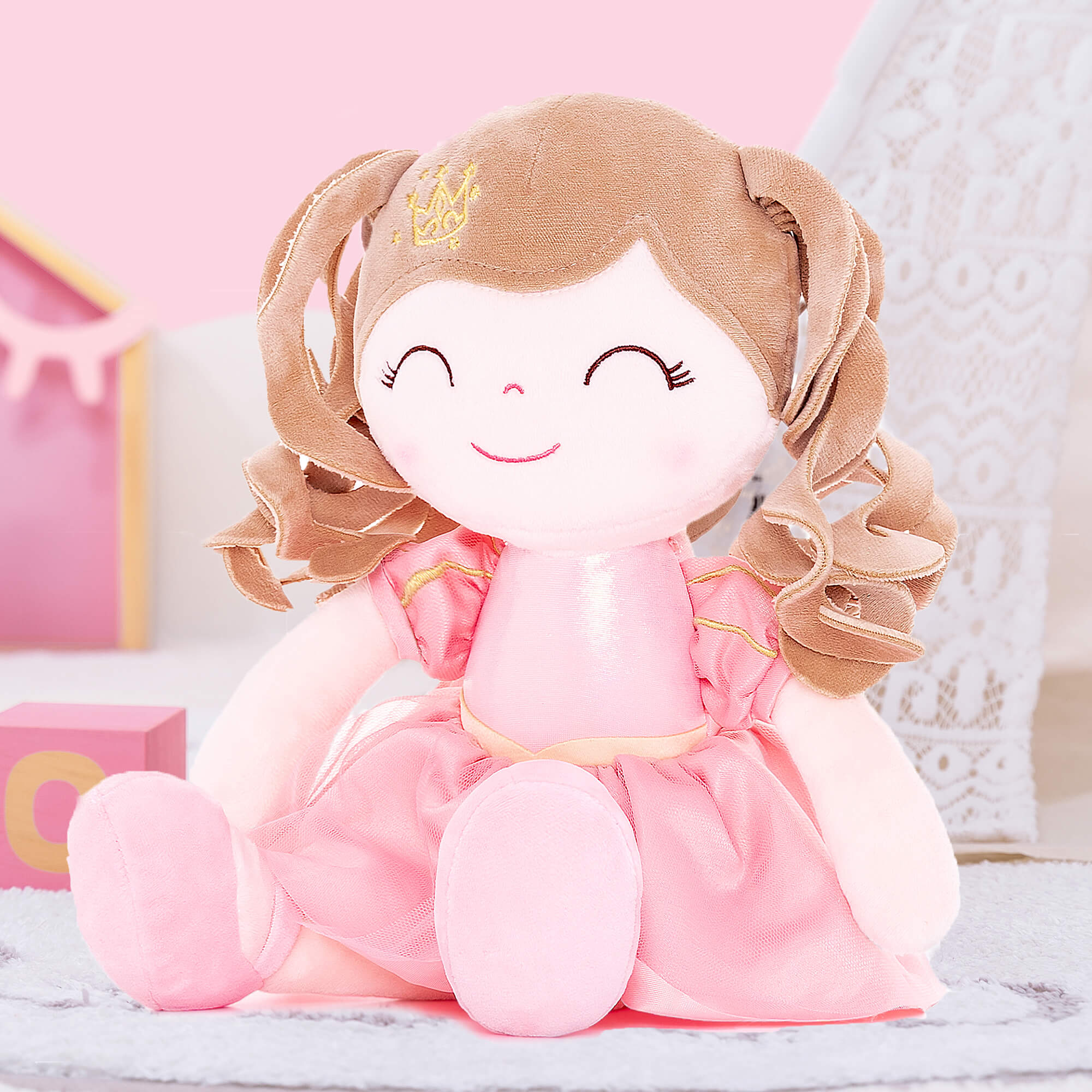 Gloveleya 14-inch Personalized Crown Princess Pink
