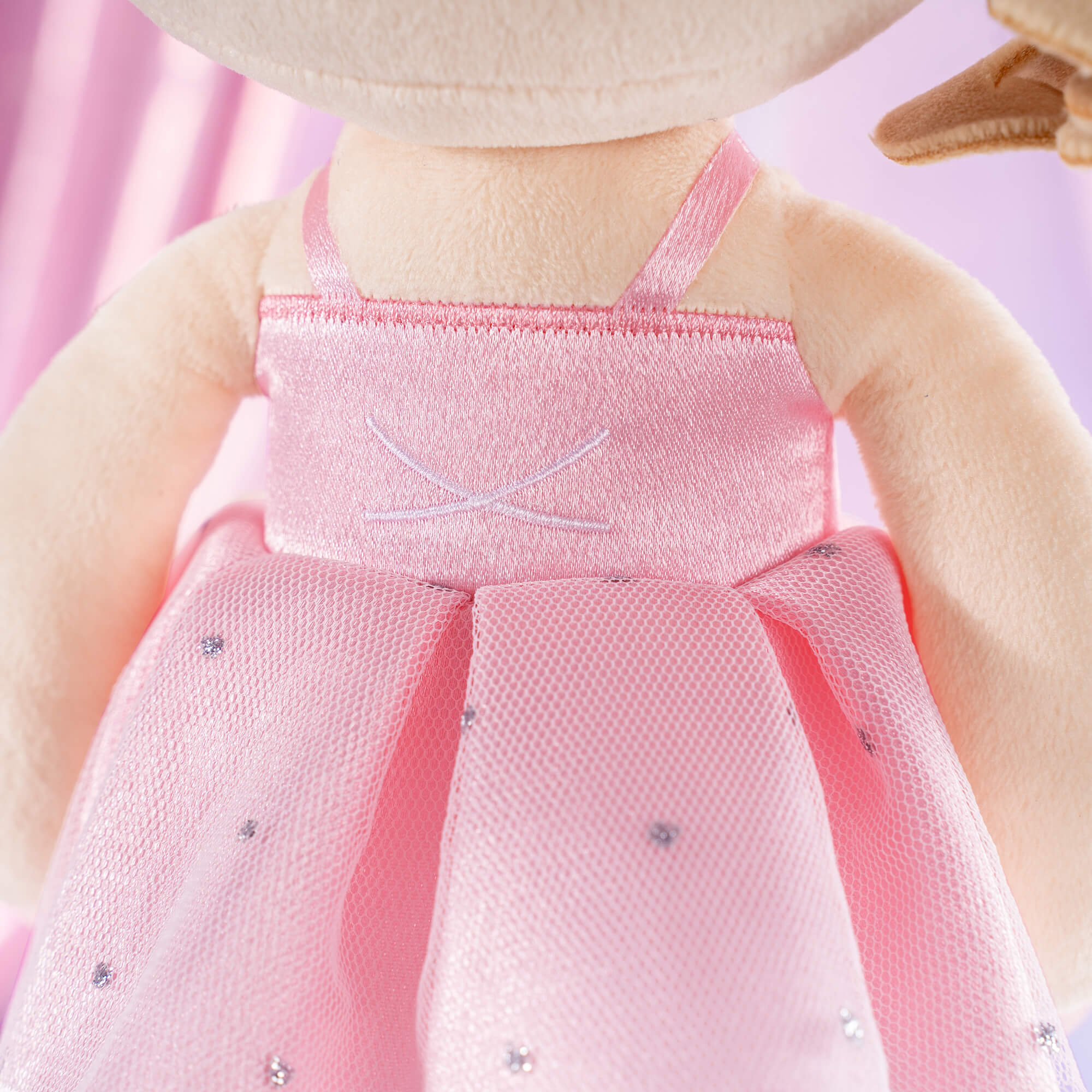 Gloveleya 9-inch Personalized Plush Curly Ballet Girl Dolls Backpack Peach Ballet Dream