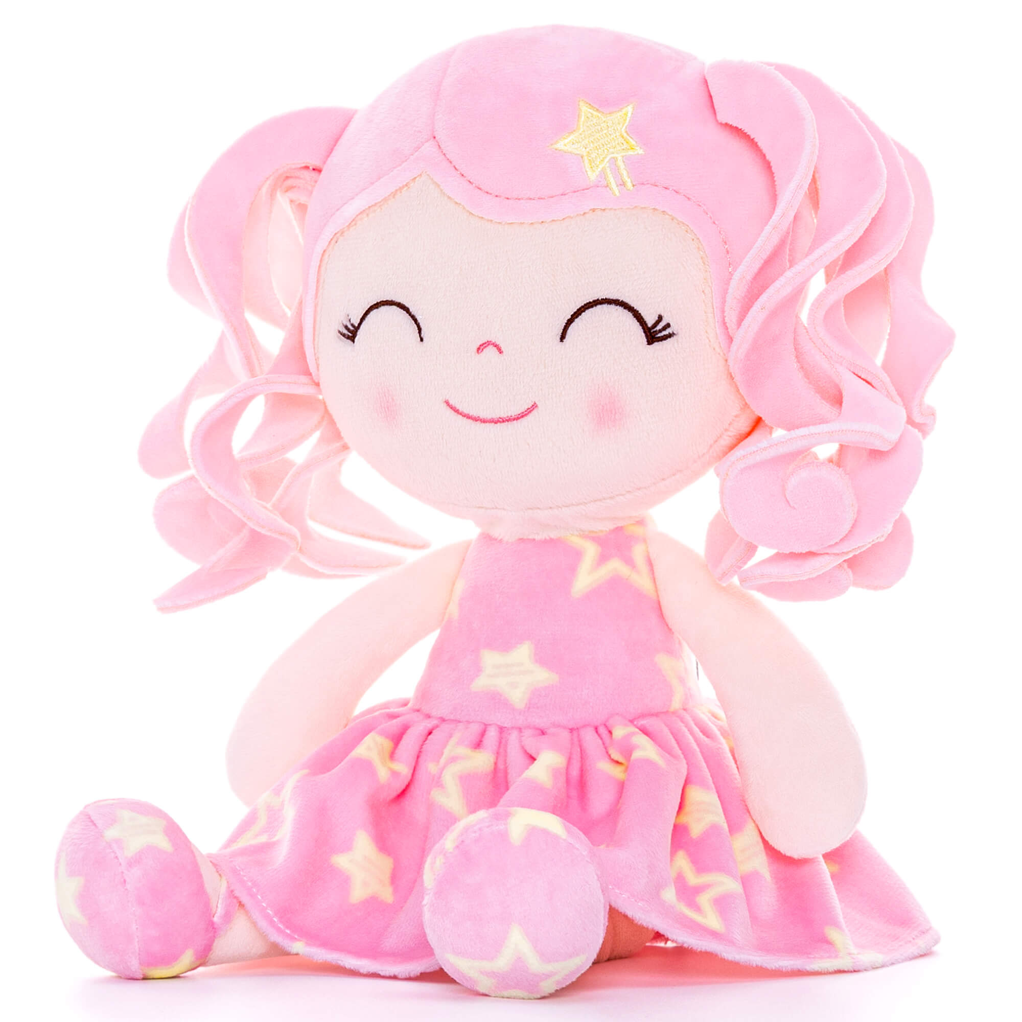 Gloveleya 12-inch Curly Hair Baby Star Dress Doll Black Pink