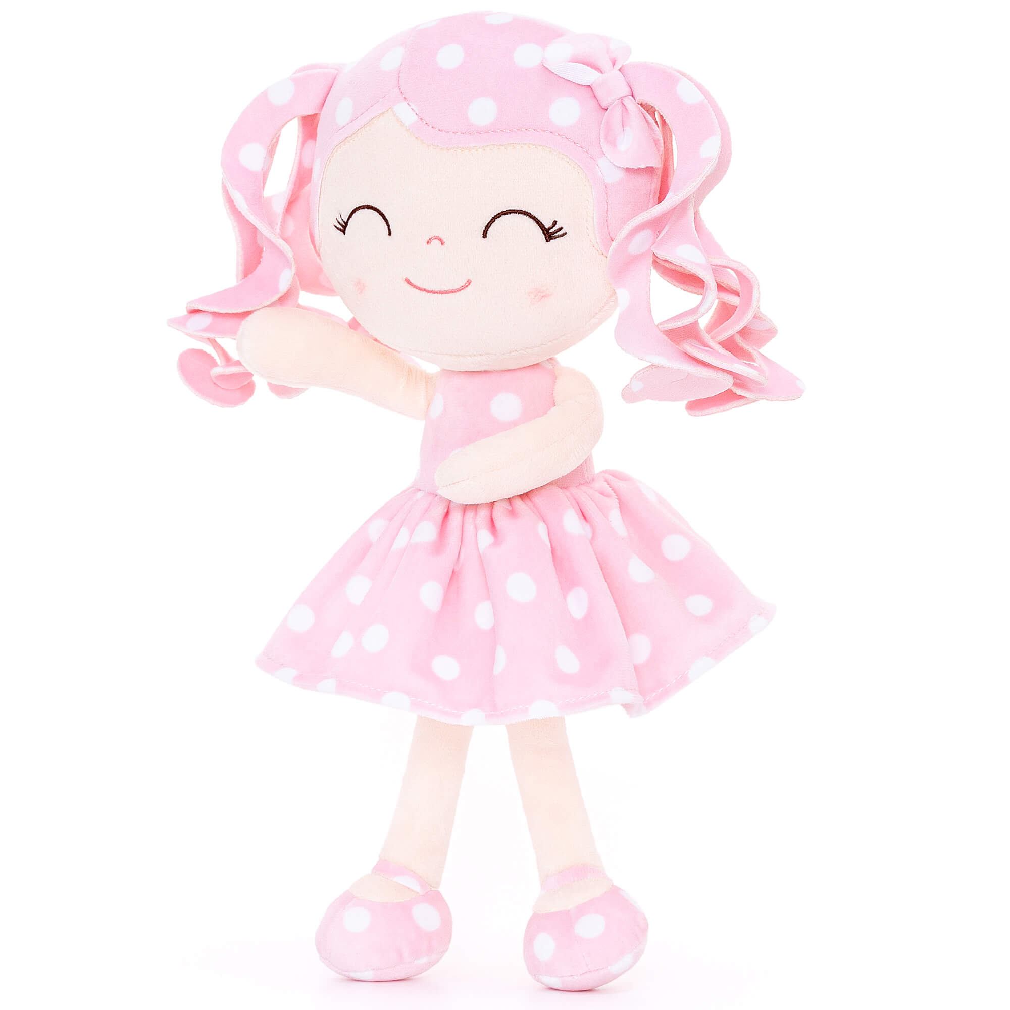 Gloveleya 12-inch Personalized Curly Hair Dolls Polka Dot Dress Pink - Gloveleya Offical