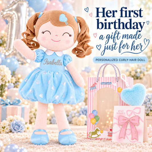 Gloveleya personalized curly hair princess doll, blue, gift gallery 1