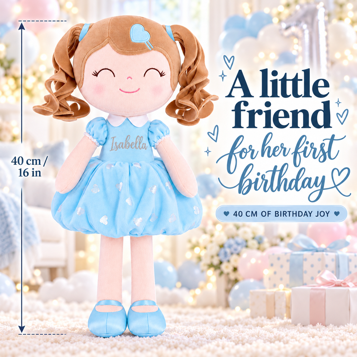 Gloveleya personalized curly hair princess doll, blue, gift gallery 3