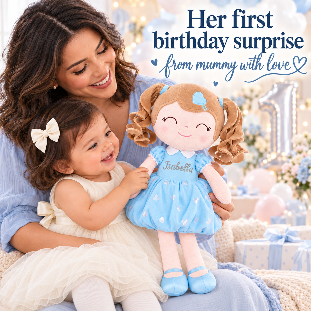 Gloveleya personalized curly hair princess doll, blue, gift gallery 4