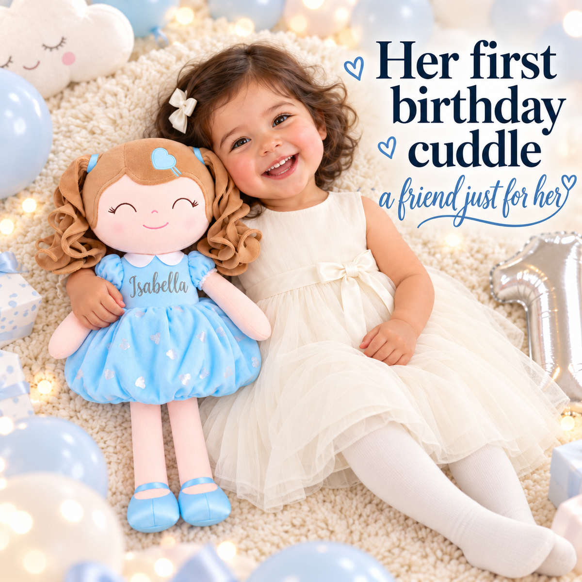 Gloveleya personalized curly hair princess doll, blue, gift gallery 5