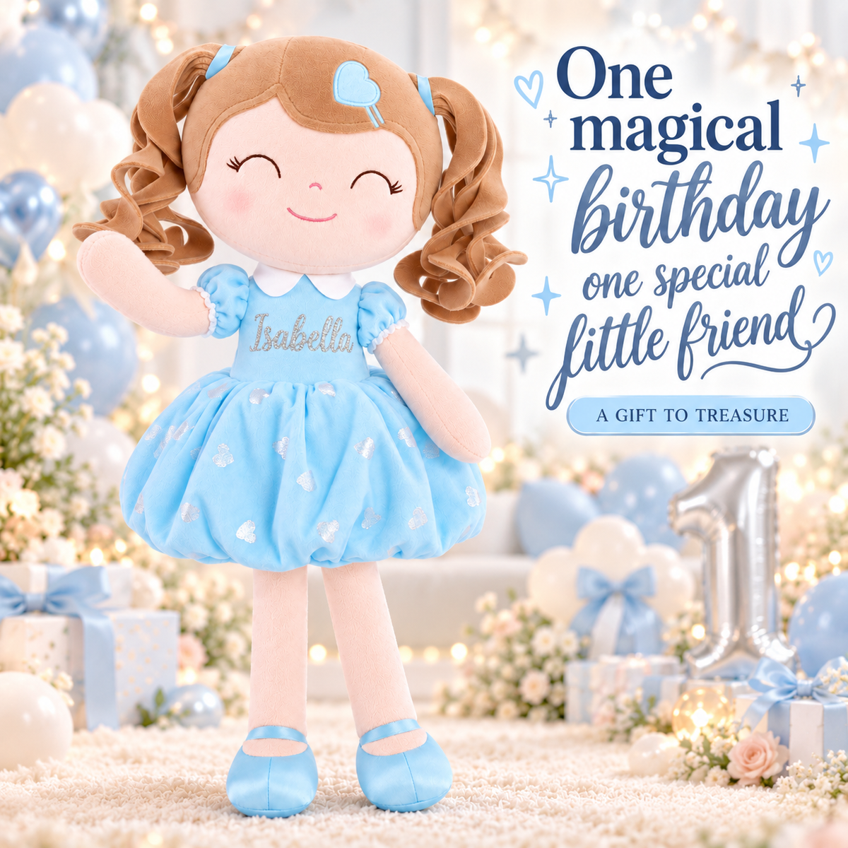 Gloveleya personalized curly hair princess doll, blue, gift gallery 9