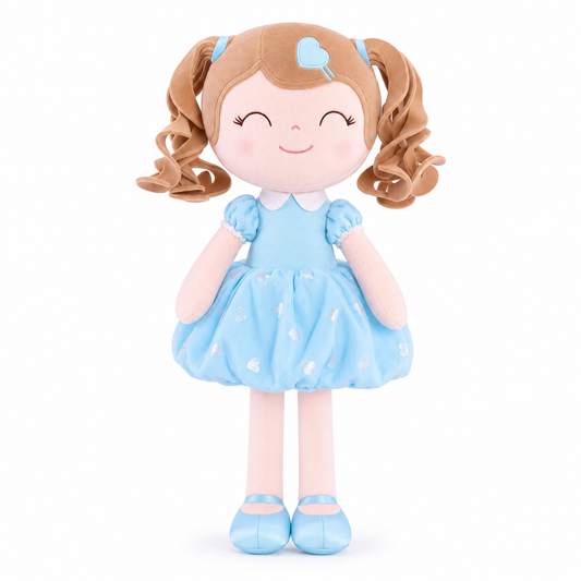 Gloveleya curly hair princess doll, blue, white background