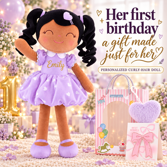 Gloveleya personalized curly hair princess doll, brown skin purple, gift gallery 1