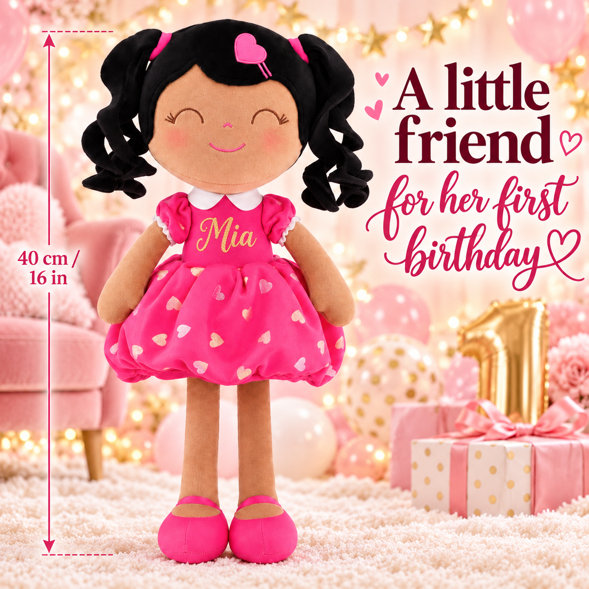 Gloveleya personalized curly hair princess doll, brown skin rose, gift gallery 3