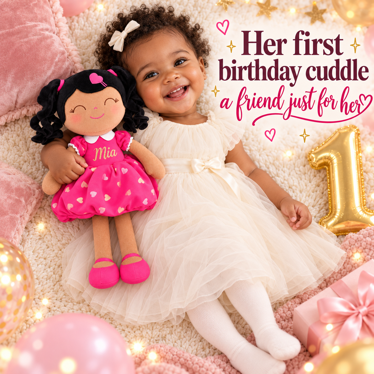 Gloveleya personalized curly hair princess doll, brown skin rose, gift gallery 5