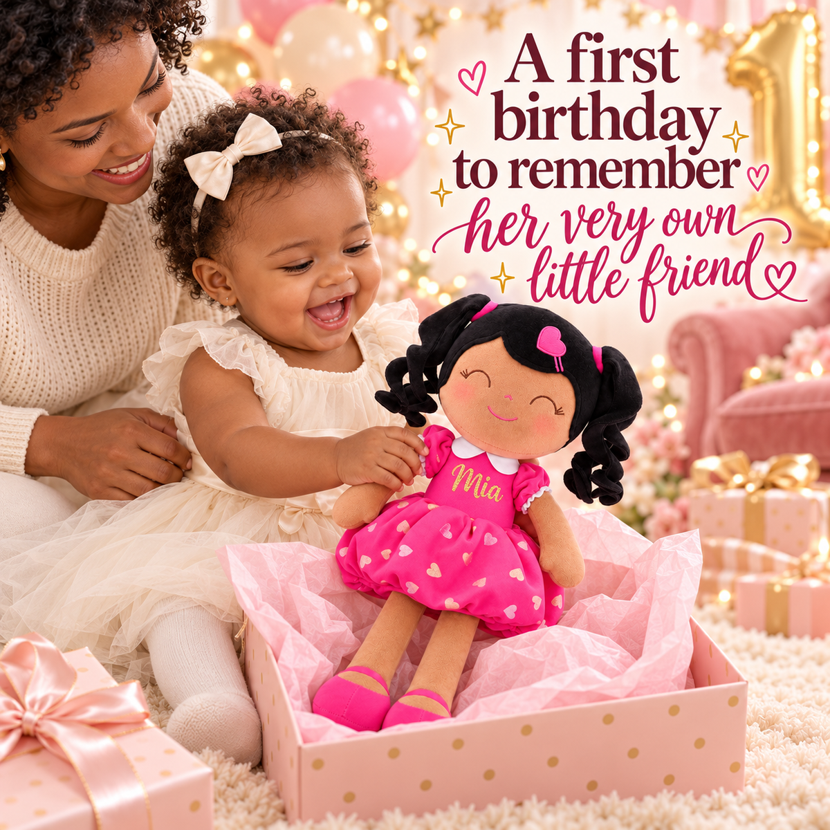 Gloveleya personalized curly hair princess doll, brown skin rose, gift gallery 7