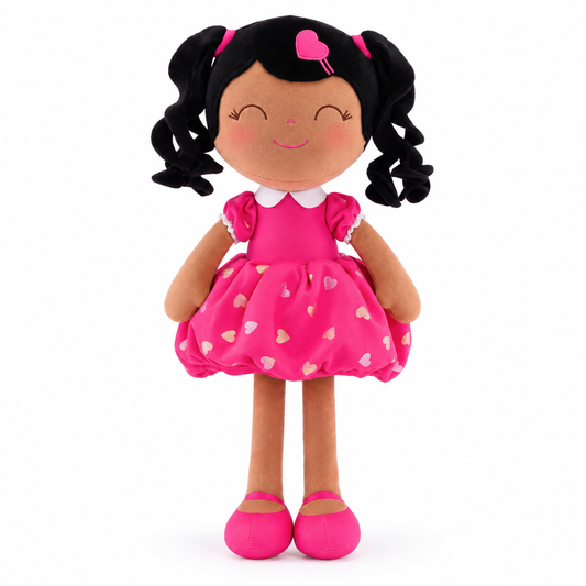 Gloveleya curly hair princess doll, brown skin rose, white background