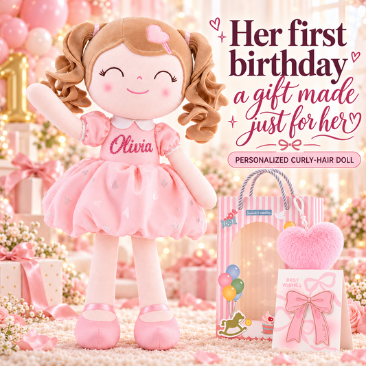 Gloveleya personalized curly hair princess doll, pink, gift gallery 1
