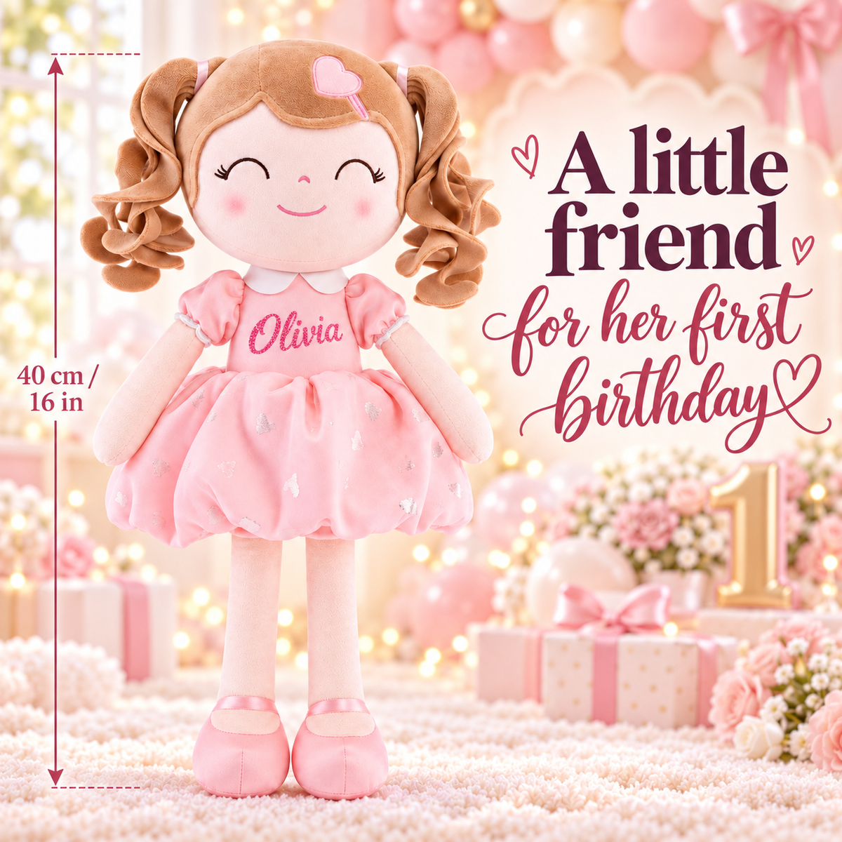 Gloveleya personalized curly hair princess doll, pink, gift gallery 3