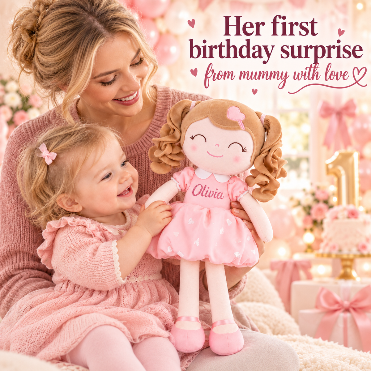 Gloveleya personalized curly hair princess doll, pink, gift gallery 4