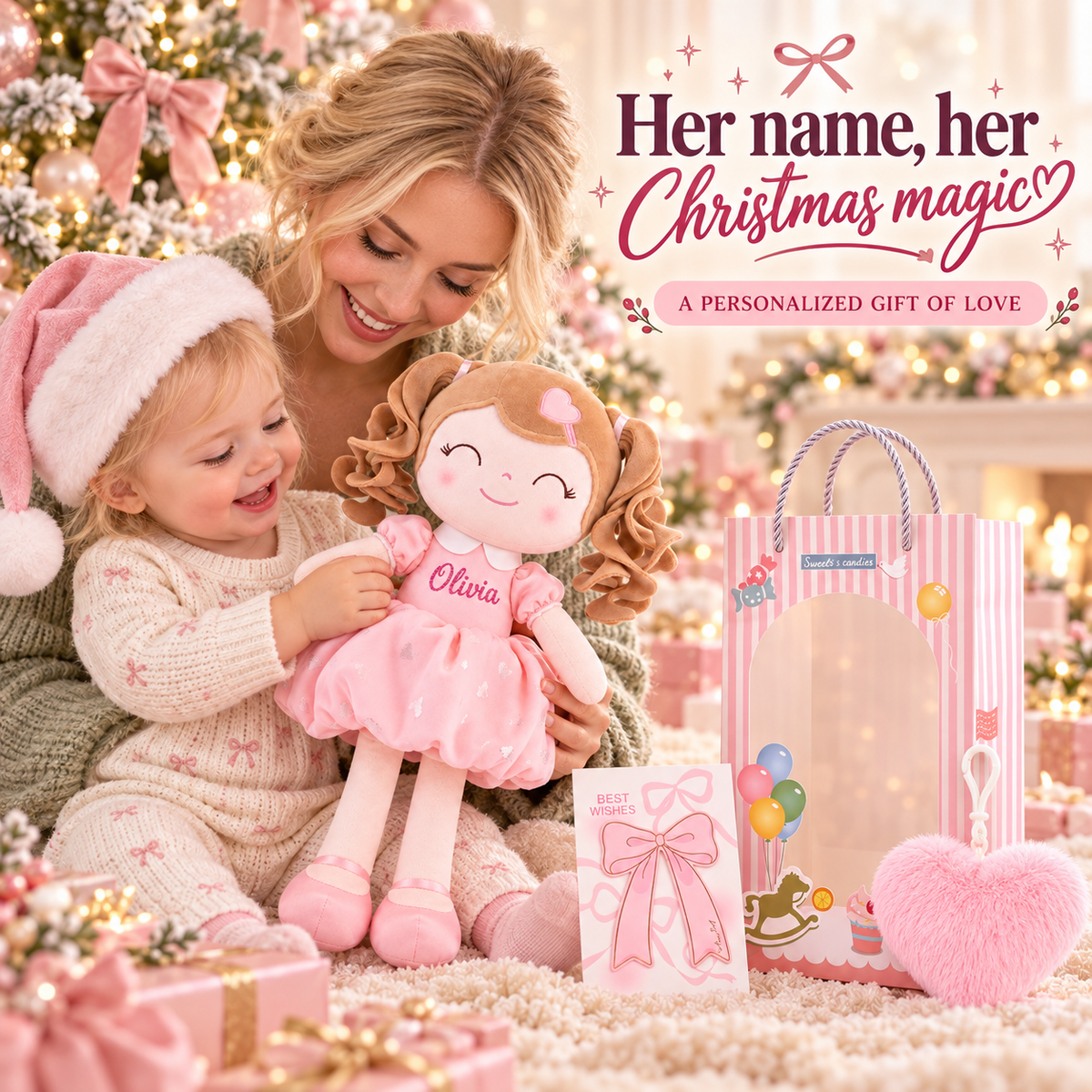 Gloveleya personalized curly hair princess doll, pink, gift gallery 11