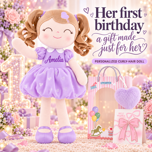 Gloveleya personalized curly hair princess doll, purple, gift gallery 1