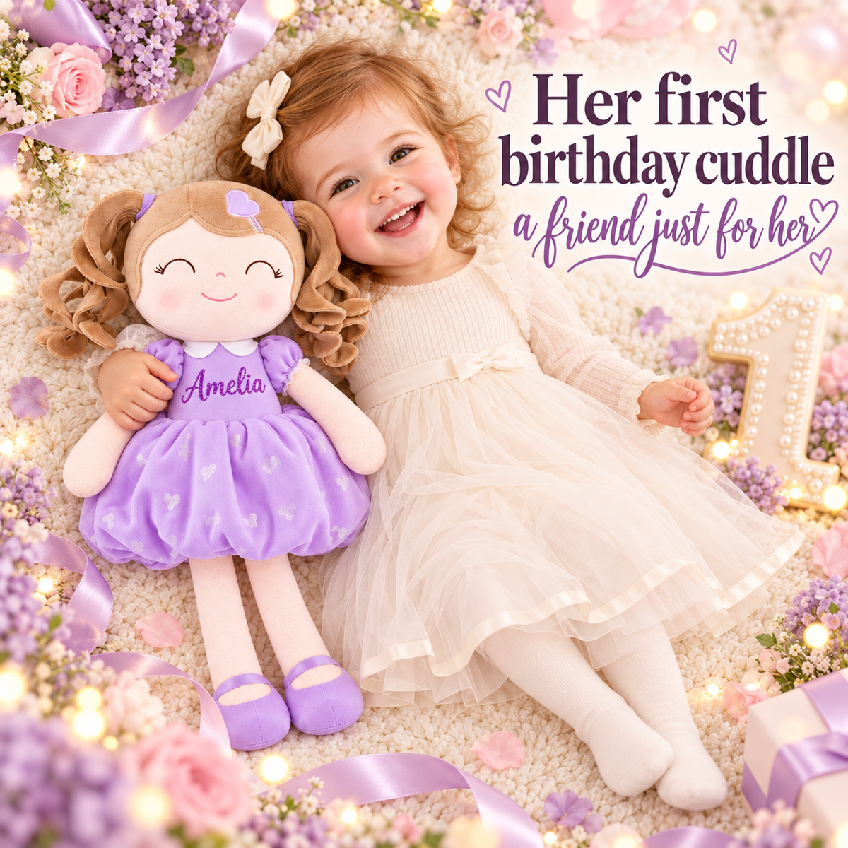 Gloveleya personalized curly hair princess doll, purple, gift gallery 5