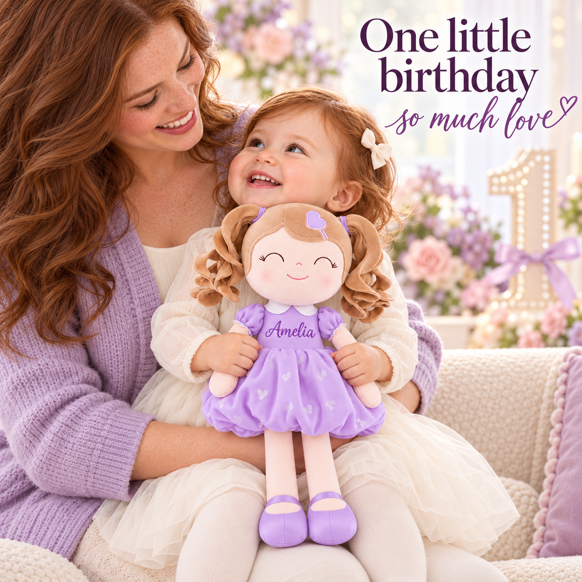 Gloveleya personalized curly hair princess doll, purple, gift gallery 6