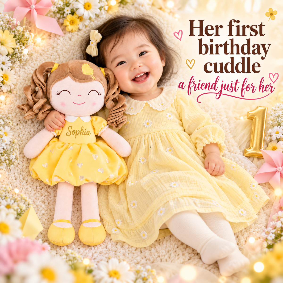 Gloveleya personalized curly hair princess doll, yellow, gift gallery 5