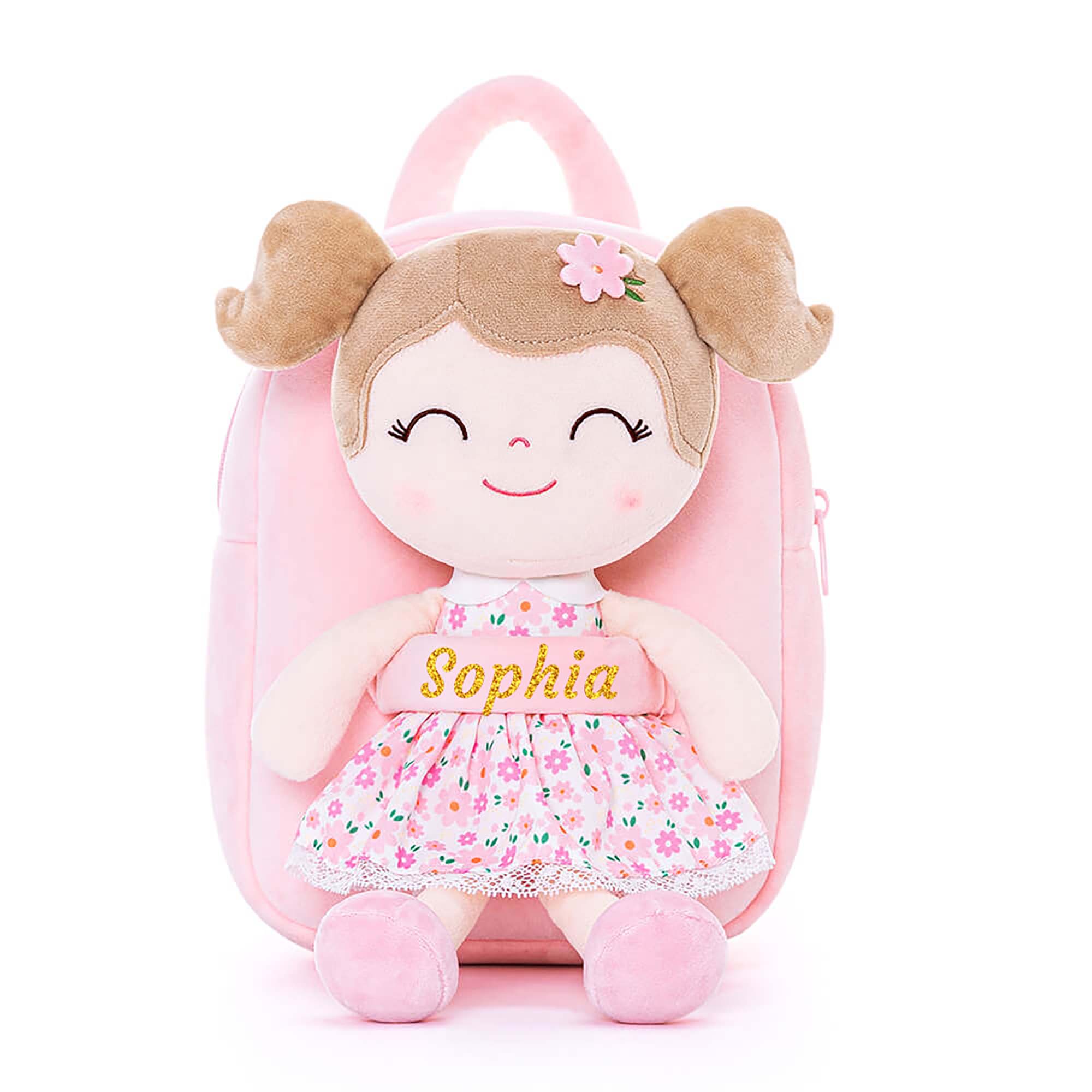 Gloveleya 9-inch Personalized Flower Fairy  Girls Dolls Backpacks Pink Sunflower